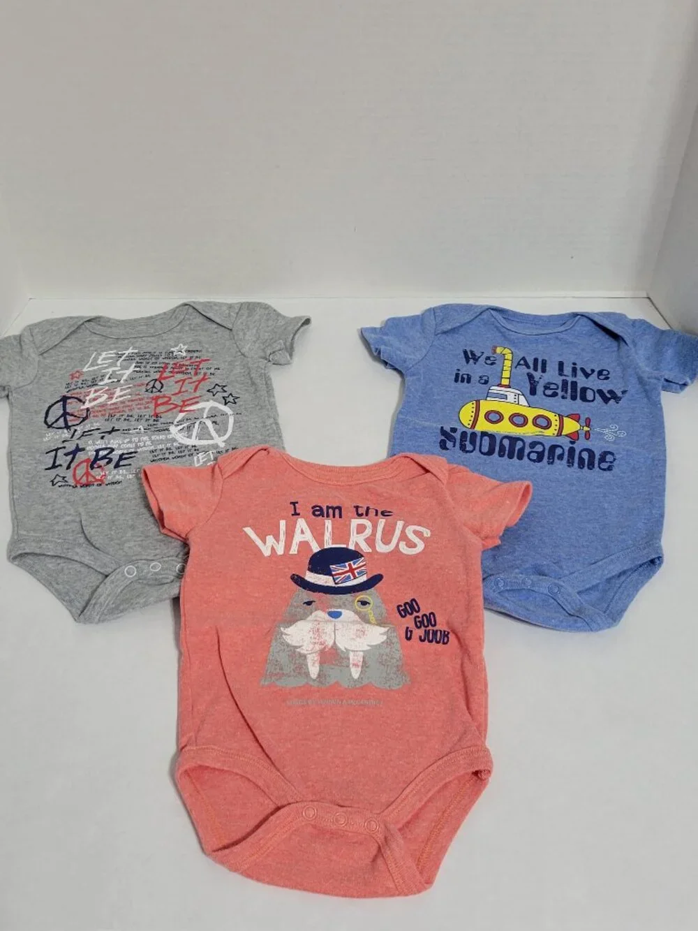 The Beatles Baby Bodysuit Lot Yellow Submarine, Let It Be, I Am The Walrus 3-6m
